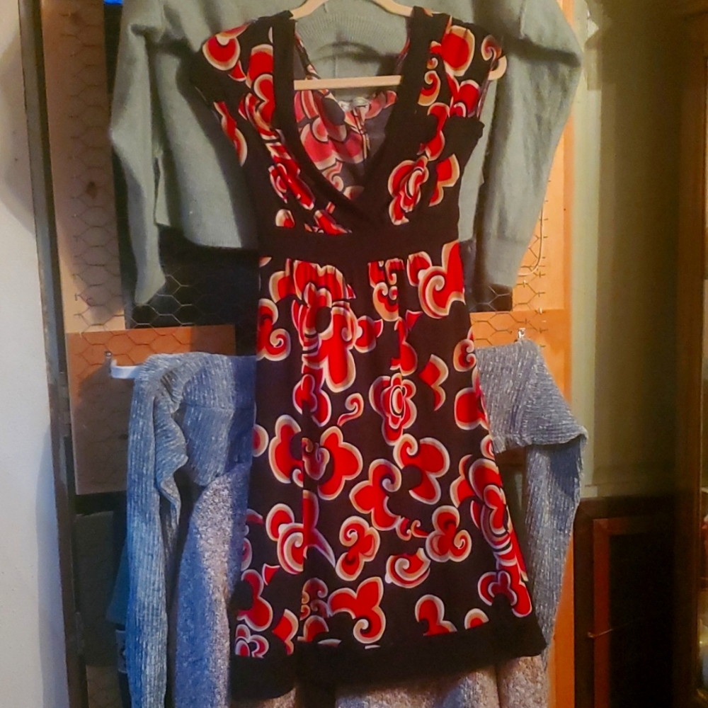 Trixxi red floral v neck dress Medium